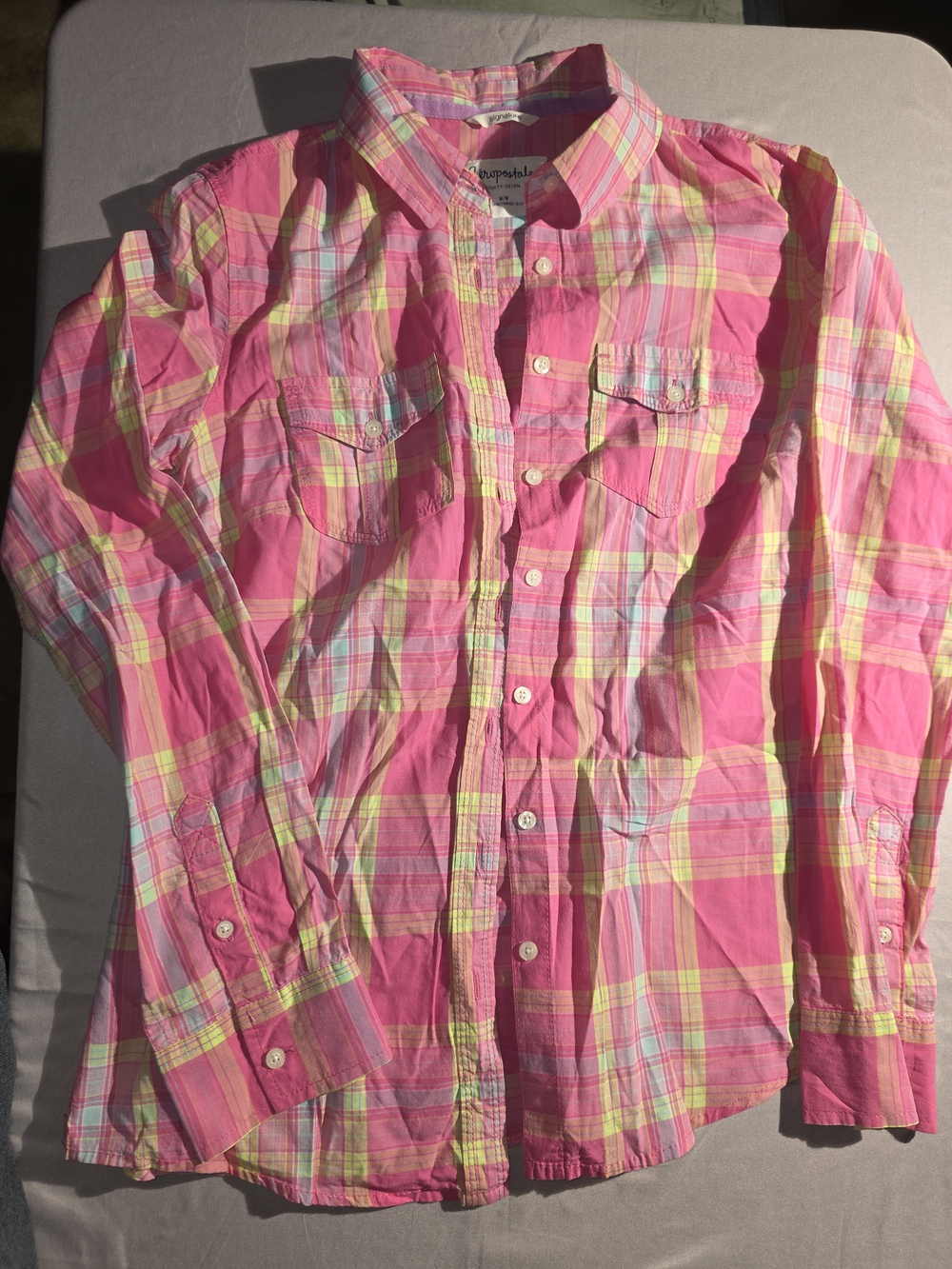 Aeropostale Pink Plaid Button-Down Shirt
